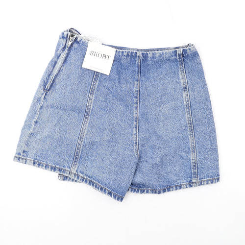 Stradivarius Womens Blue Cotton Skort Skirt Size 10 Zip