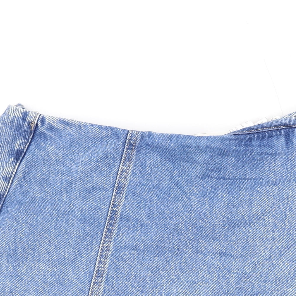 Stradivarius Womens Blue Cotton Skort Skirt Size 10 Zip