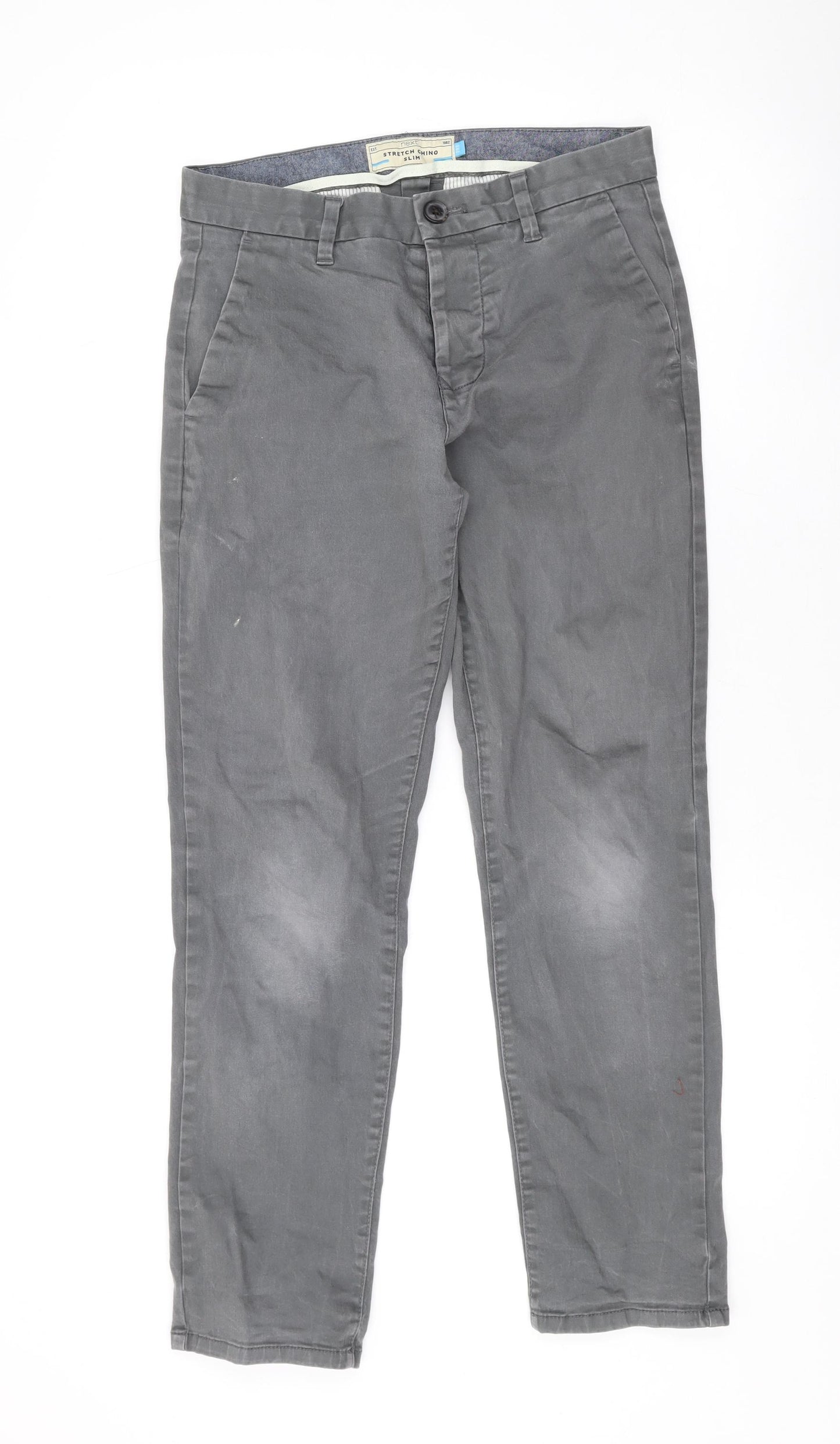 NEXT Mens Grey Cotton Chino Trousers Size 28 in L28 in Regular Button