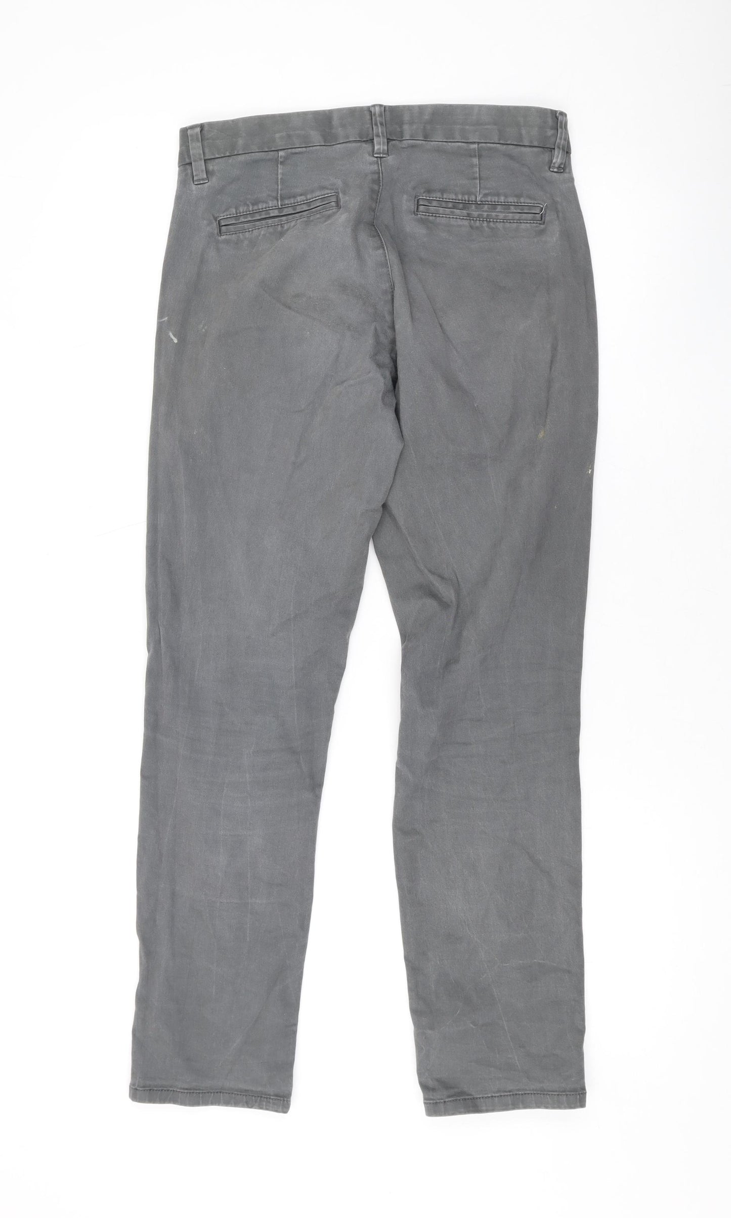 NEXT Mens Grey Cotton Chino Trousers Size 28 in L28 in Regular Button