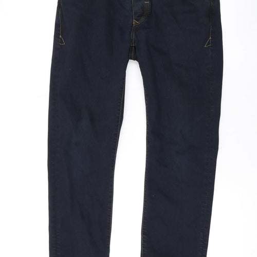 River Island Mens Blue Cotton Straight Jeans Size 28 in L26 in Regular Button