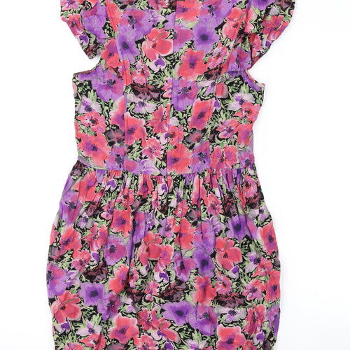 Topshop Womens Pink Floral Viscose A-Line Size 12 Round Neck Zip