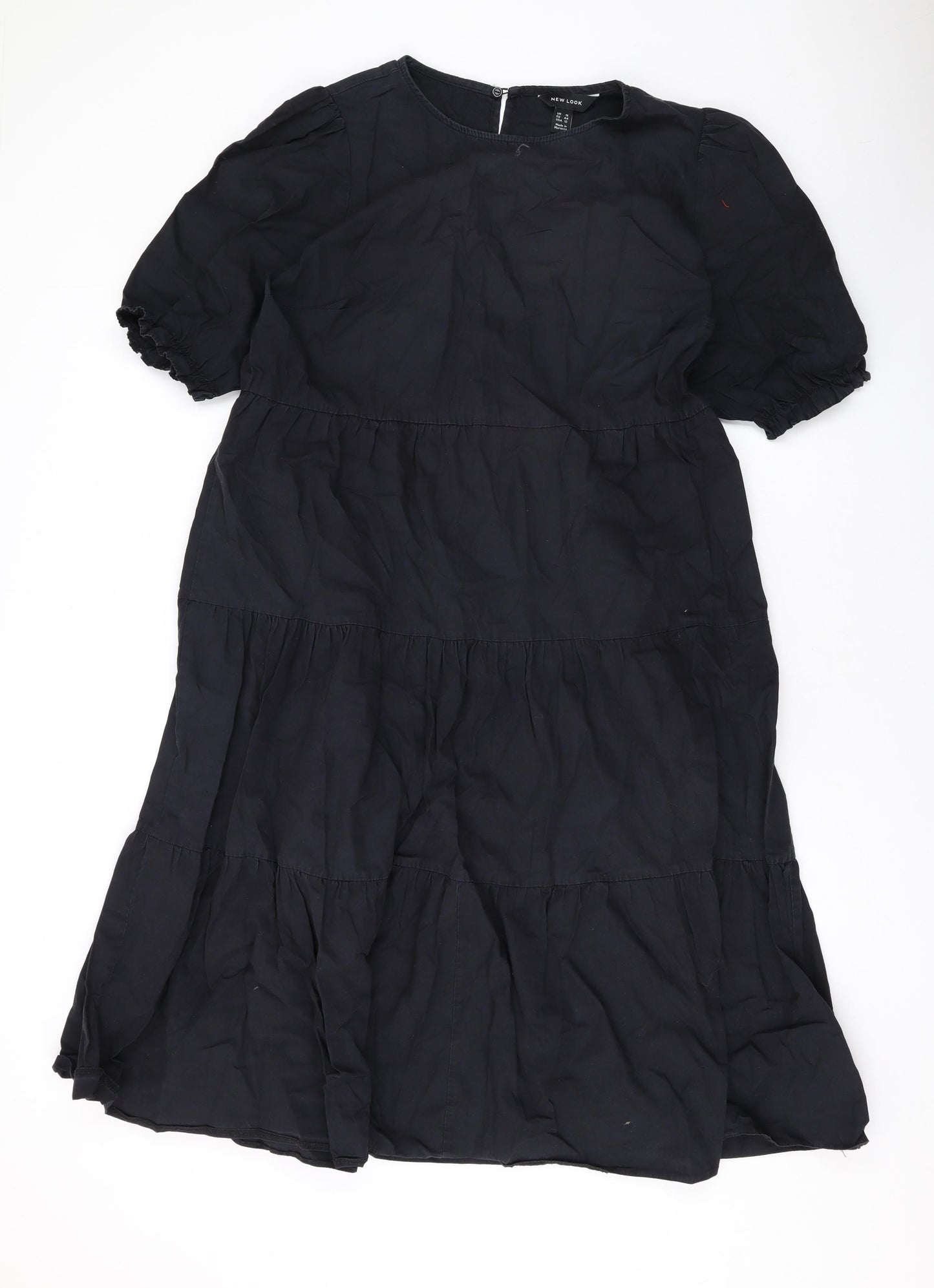 New Look Womens Black Cotton Maxi Size 16 Round Neck Button