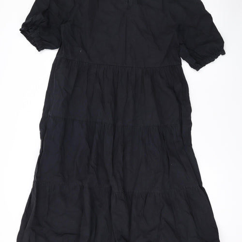 New Look Womens Black Cotton Maxi Size 16 Round Neck Button
