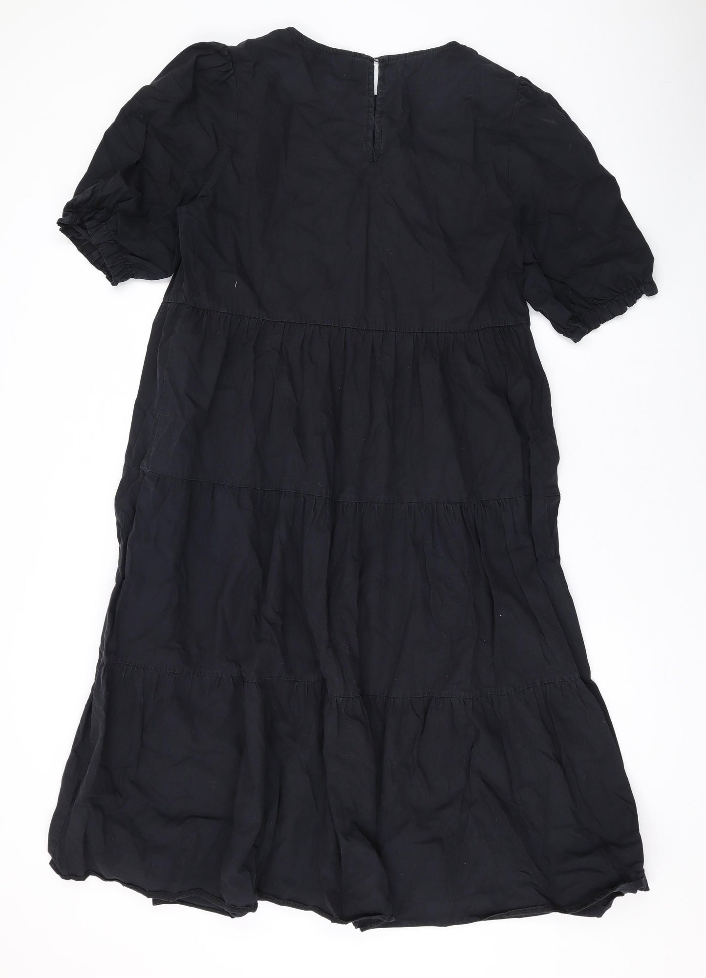 New Look Womens Black Cotton Maxi Size 16 Round Neck Button