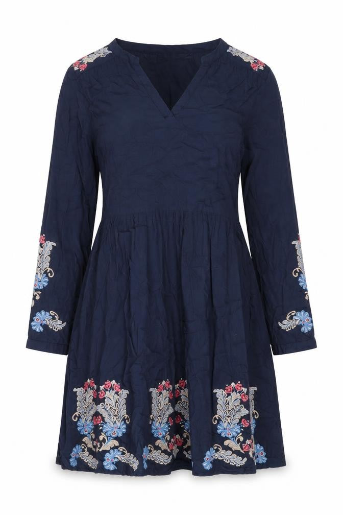 Cream Womens Blue Floral Viscose A-Line Size 10 V-Neck Pullover - Embroidery