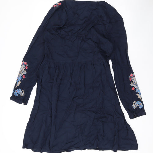 Cream Womens Blue Floral Viscose A-Line Size 10 V-Neck Pullover - Embroidery
