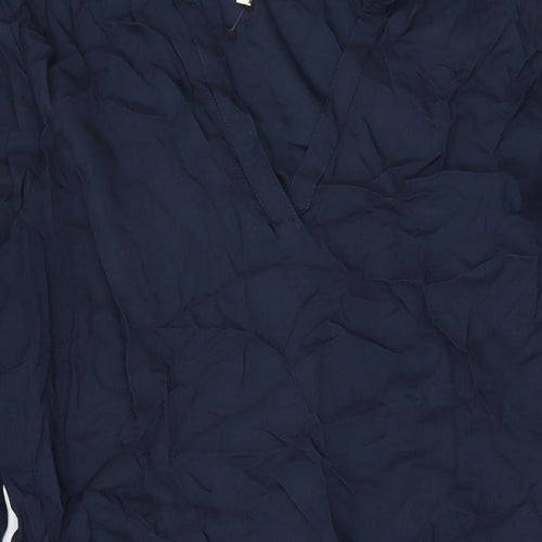 Cream Womens Blue Floral Viscose A-Line Size 10 V-Neck Pullover - Embroidery