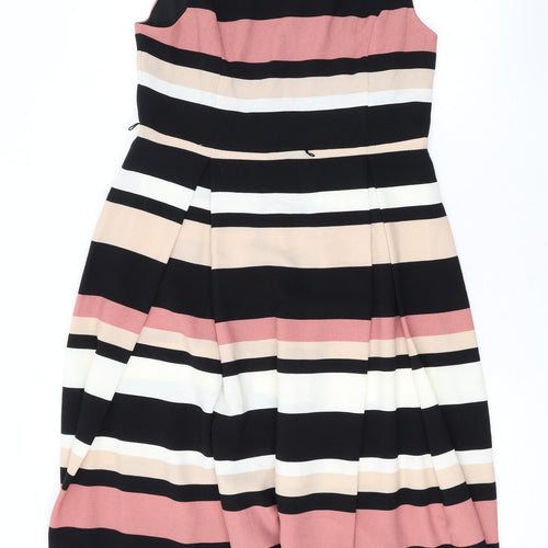 Debenhams Womens Multicoloured Striped Polyester A-Line Size 12 Round Neck Zip