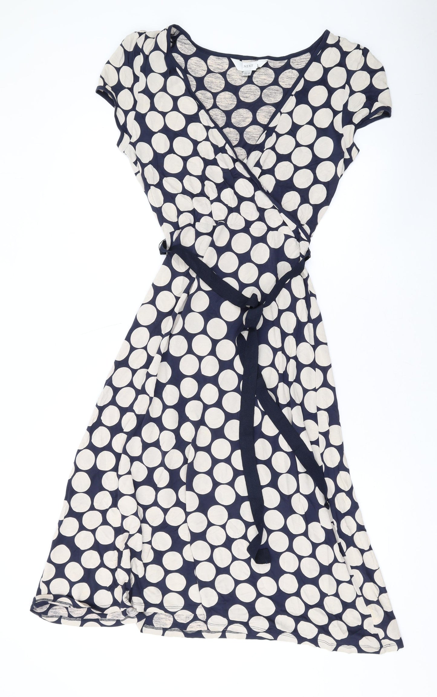 NEXT Womens Blue Polka Dot Lyocell A-Line Size 12 V-Neck Pullover