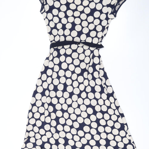 NEXT Womens Blue Polka Dot Lyocell A-Line Size 12 V-Neck Pullover
