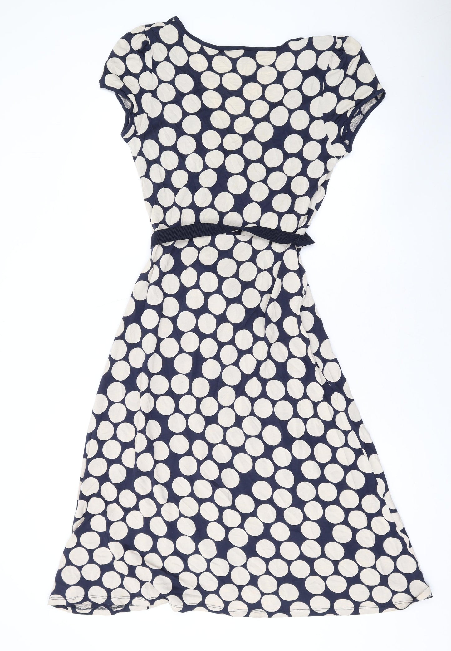 NEXT Womens Blue Polka Dot Lyocell A-Line Size 12 V-Neck Pullover