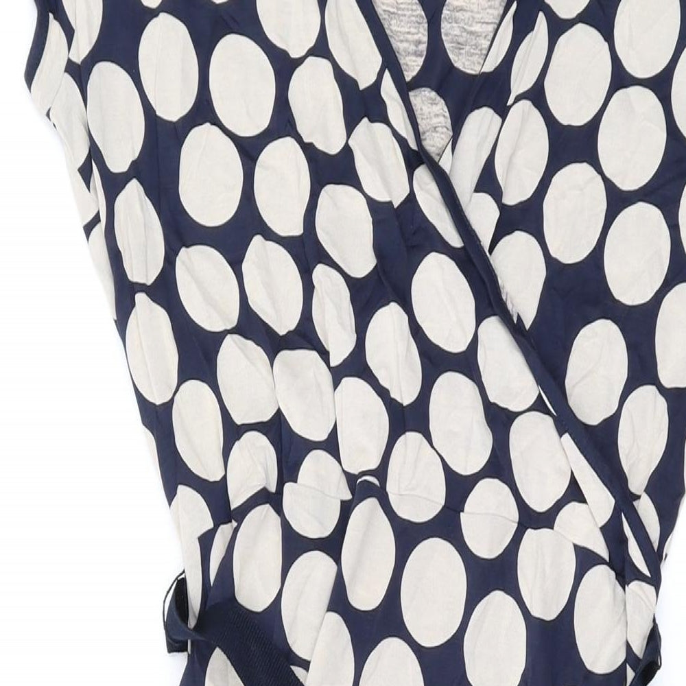 NEXT Womens Blue Polka Dot Lyocell A-Line Size 12 V-Neck Pullover