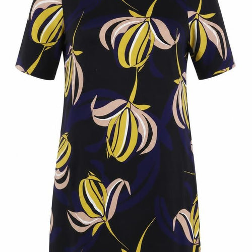 Marks and Spencer Womens Black Geometric Polyester T-Shirt Dress Size 12 Round Neck Pullover