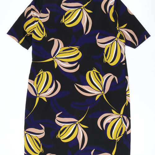 Marks and Spencer Womens Black Geometric Polyester T-Shirt Dress Size 12 Round Neck Pullover