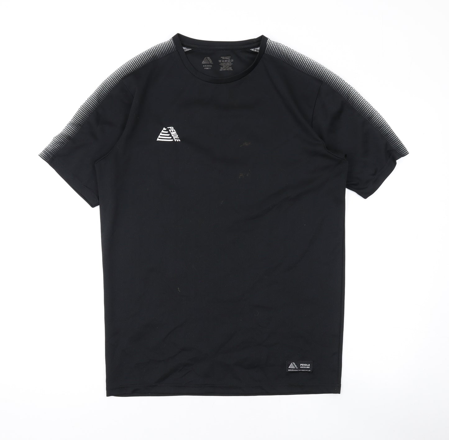Pendle Mens Black Geometric Polyester Basic T-Shirt Size S Round Neck Pullover