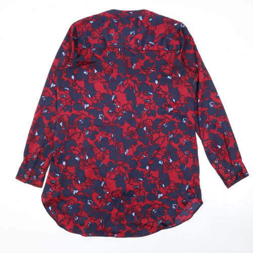 Marks and Spencer Womens Red Floral Polyester Basic Button-Up Size 10 V-Neck
