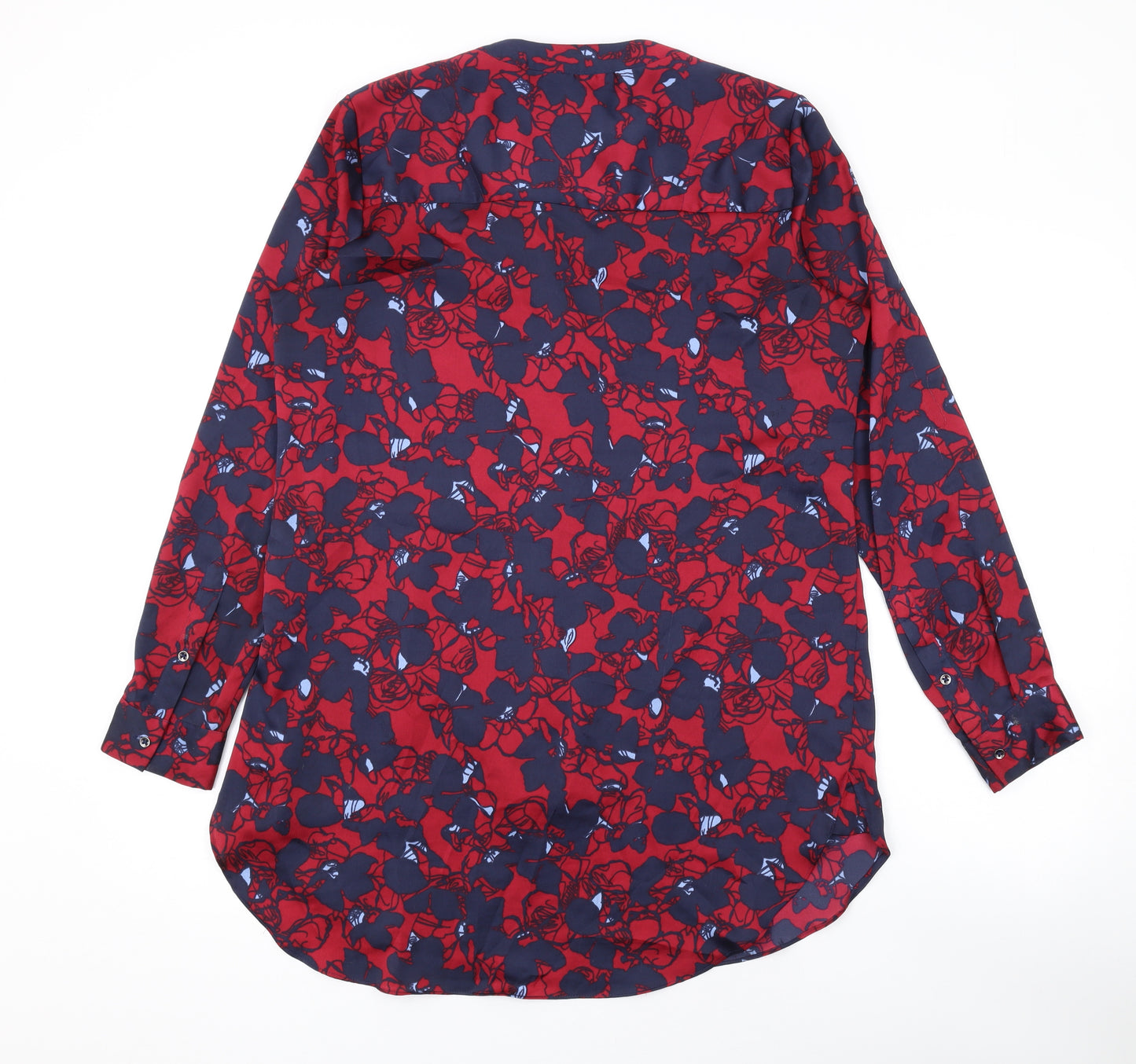 Marks and Spencer Womens Red Floral Polyester Basic Button-Up Size 10 V-Neck