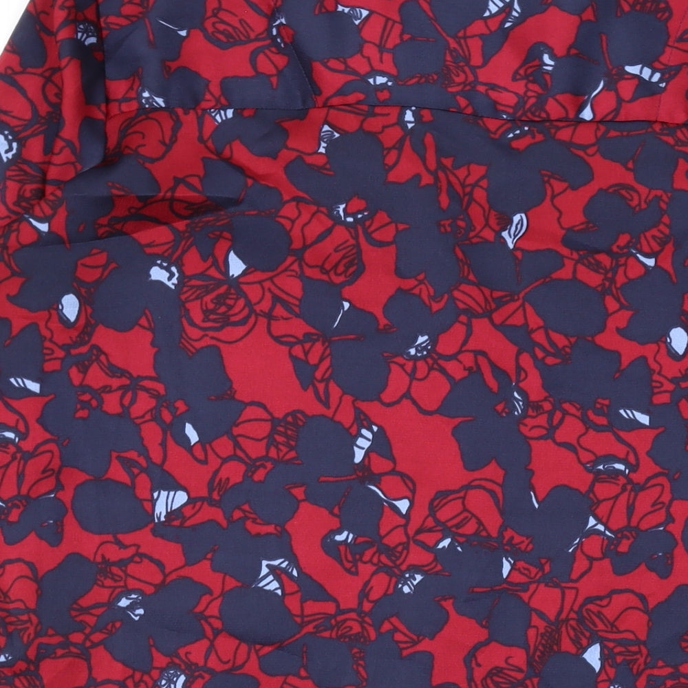 Marks and Spencer Womens Red Floral Polyester Basic Button-Up Size 10 V-Neck