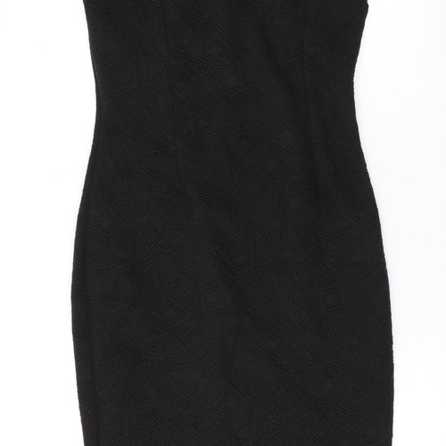 FOND Womens Black Geometric Cotton Bodycon Size 12 Square Neck Zip