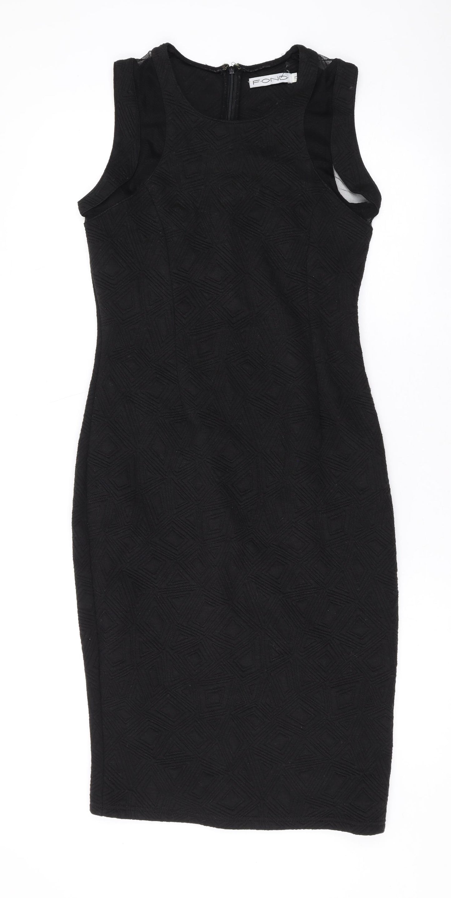 FOND Womens Black Geometric Cotton Bodycon Size 12 Square Neck Zip