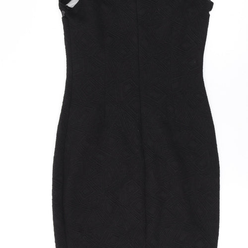 FOND Womens Black Geometric Cotton Bodycon Size 12 Square Neck Zip