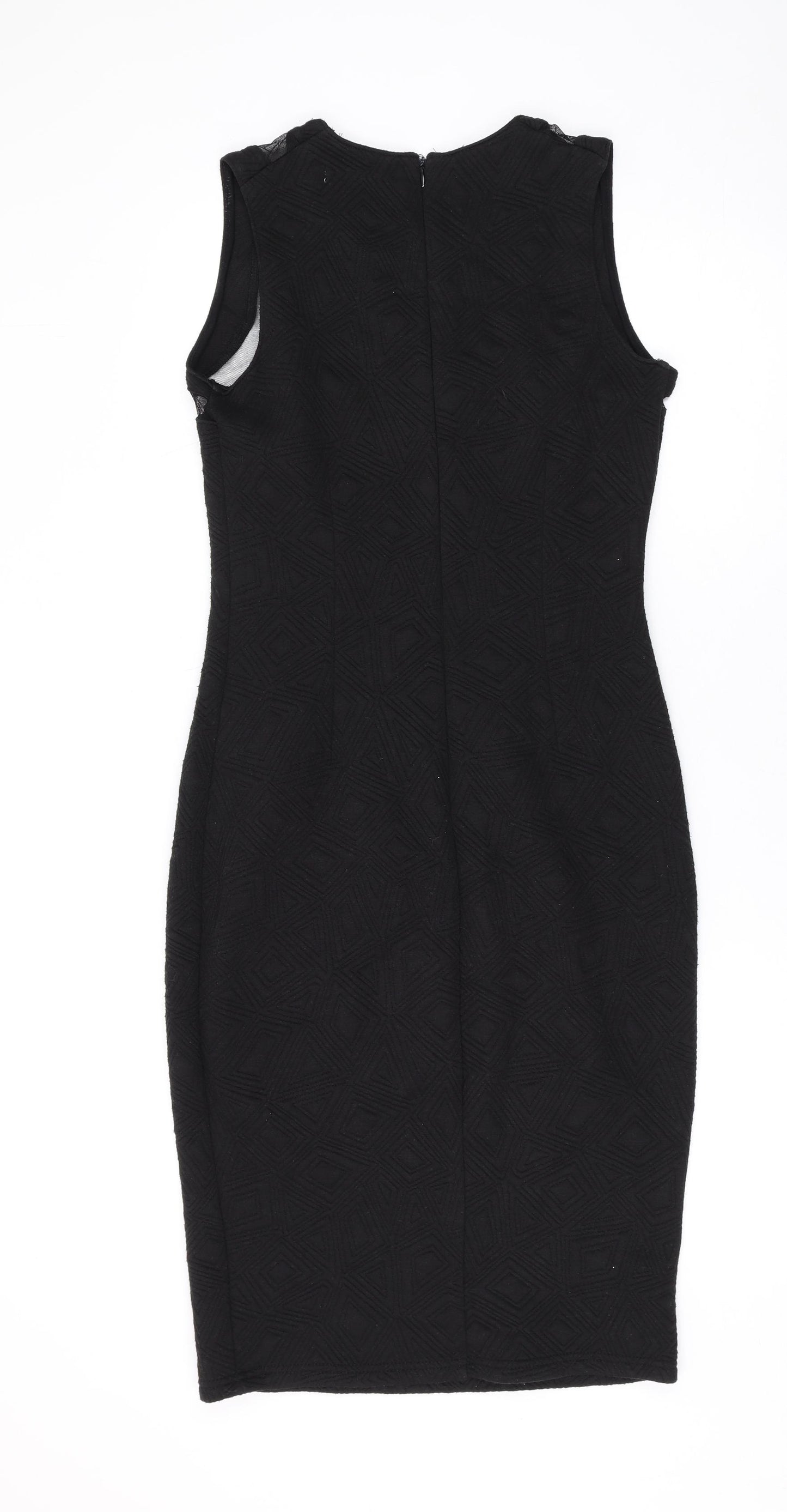 FOND Womens Black Geometric Cotton Bodycon Size 12 Square Neck Zip