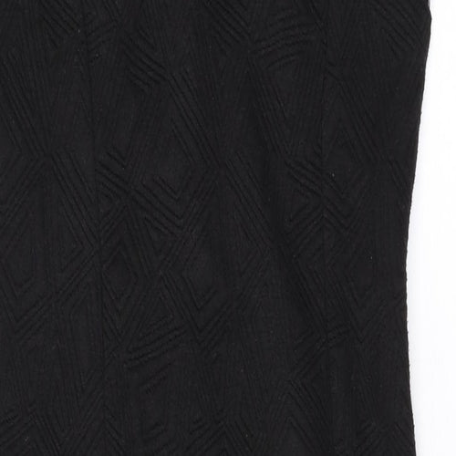 FOND Womens Black Geometric Cotton Bodycon Size 12 Square Neck Zip