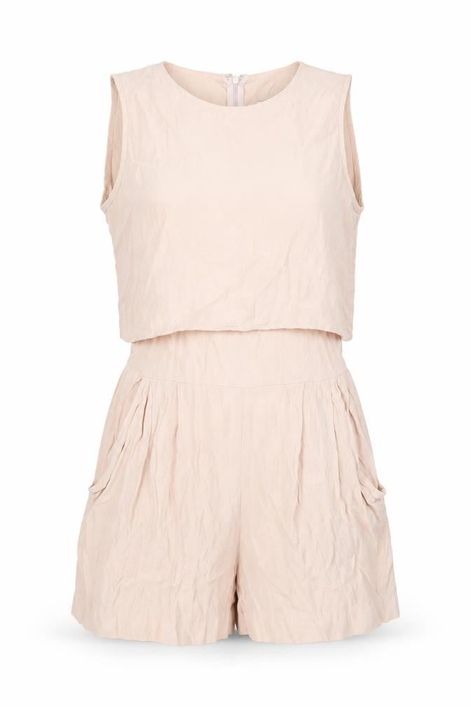 Front view of River Island women’s pink viscose playsuit one-piece, size UK 8, zip