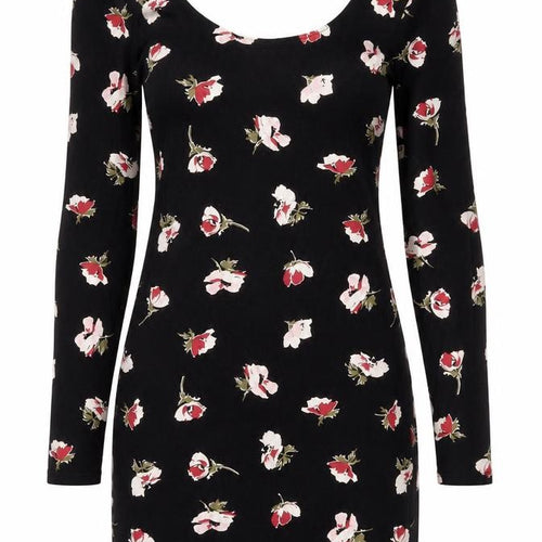 Miss Selfridge Womens Black Floral Cotton Bodycon Size 12 Scoop Neck Pullover
