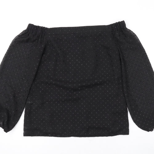 Oasis Womens Black Polka Dot Polyester Basic Blouse Size 8 Off the Shoulder - Sparkle
