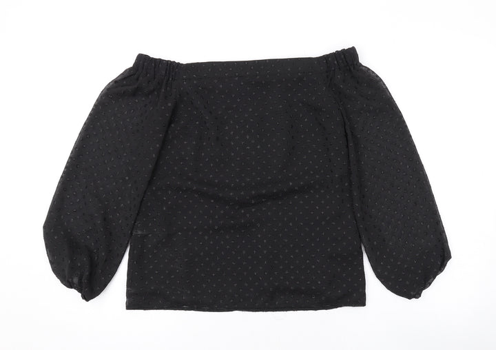 Oasis Womens Black Polka Dot Polyester Basic Blouse Size 8 Off the Shoulder - Sparkle
