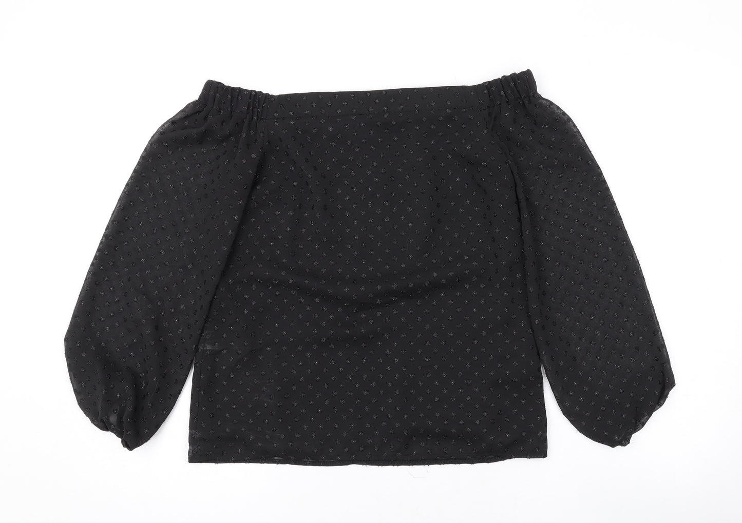 Oasis Womens Black Polka Dot Polyester Basic Blouse Size 8 Off the Shoulder - Sparkle