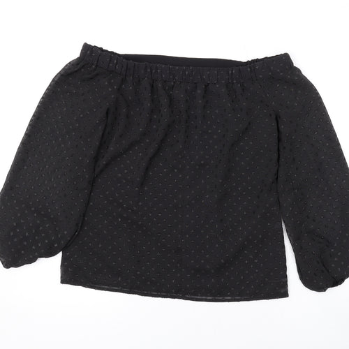 Oasis Womens Black Polka Dot Polyester Basic Blouse Size 8 Off the Shoulder - Sparkle