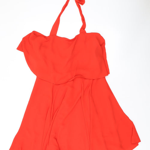 ASOS Womens Red Polyester A-Line Size 14 Halter Zip