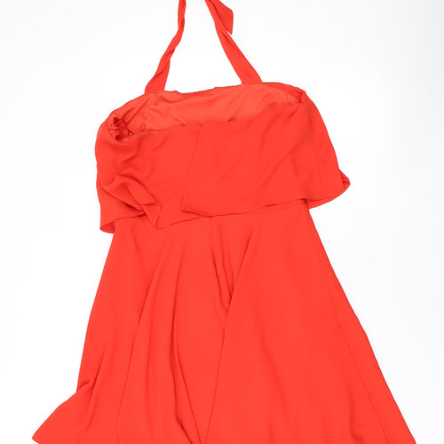 ASOS Womens Red Polyester A-Line Size 14 Halter Zip