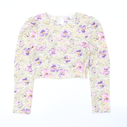 H&M Womens Multicoloured Floral Polyester Basic Blouse Size S Round Neck