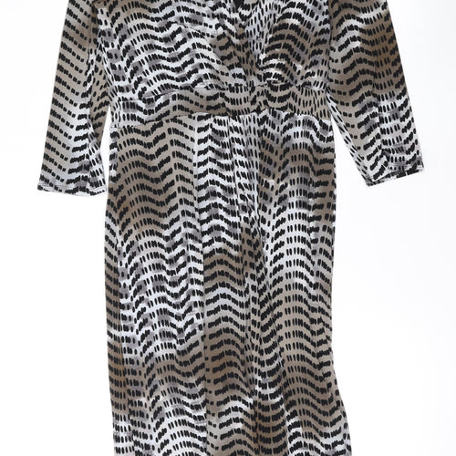 Long Tall Sally Womens Brown Geometric Polyester A-Line Size 14 V-Neck Pullover