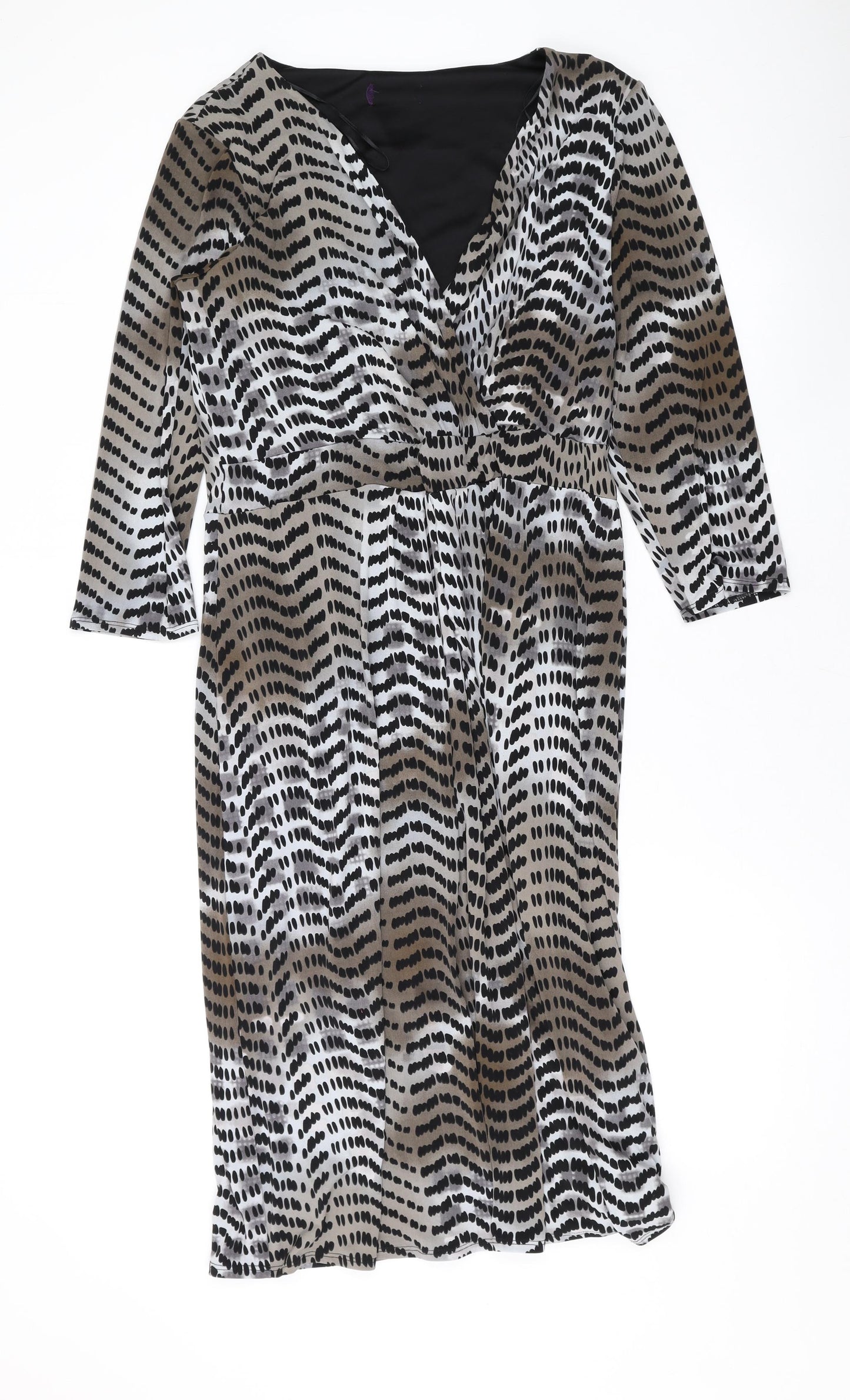 Long Tall Sally Womens Brown Geometric Polyester A-Line Size 14 V-Neck Pullover
