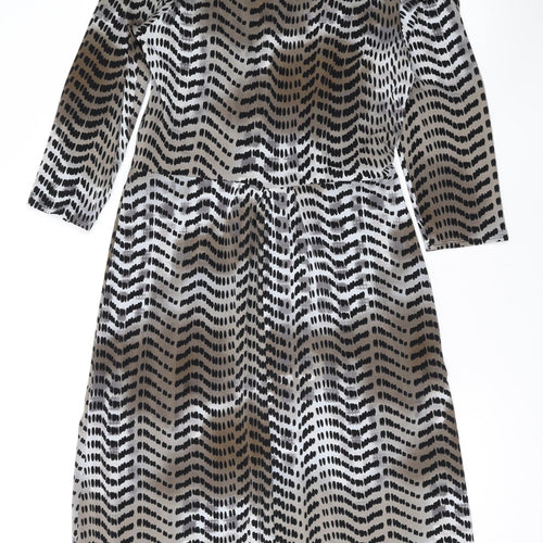 Long Tall Sally Womens Brown Geometric Polyester A-Line Size 14 V-Neck Pullover