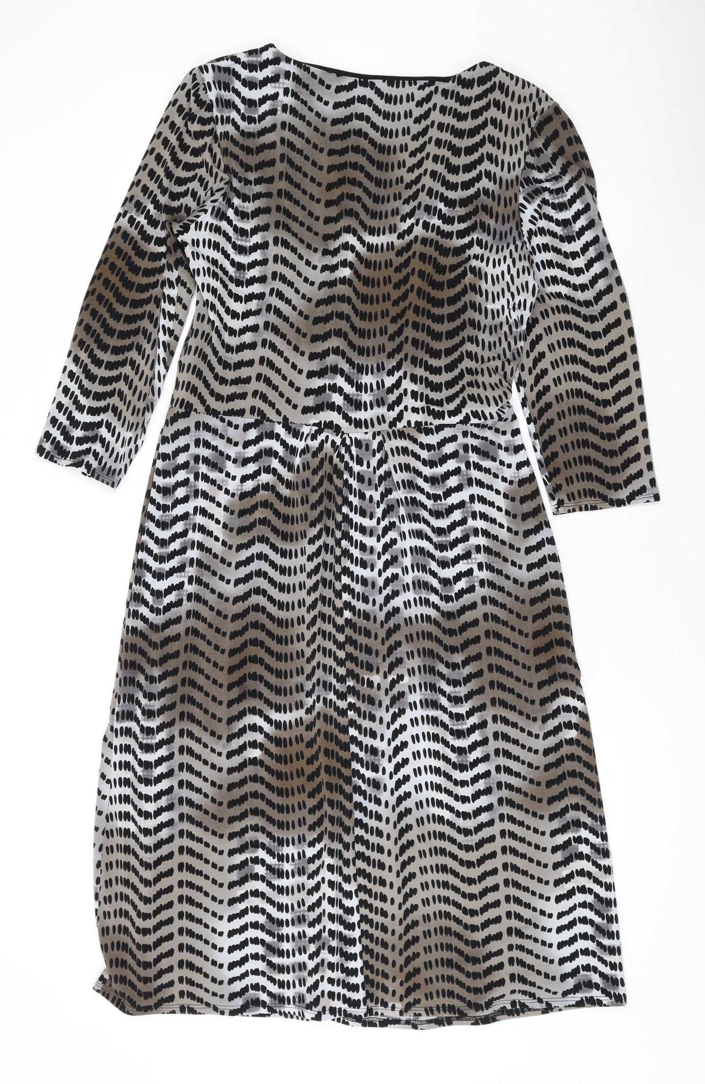 Long Tall Sally Womens Brown Geometric Polyester A-Line Size 14 V-Neck Pullover