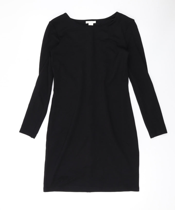H&M Womens Black Viscose Bodycon Size S Round Neck Pullover