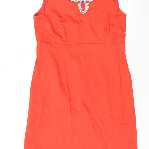 Alice Collins Womens Orange Cotton A-Line Size 12 Round Neck Zip