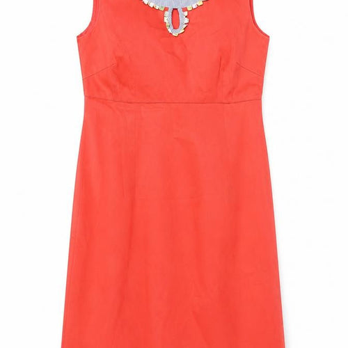Alice Collins Womens Orange Cotton A-Line Size 12 Round Neck Zip