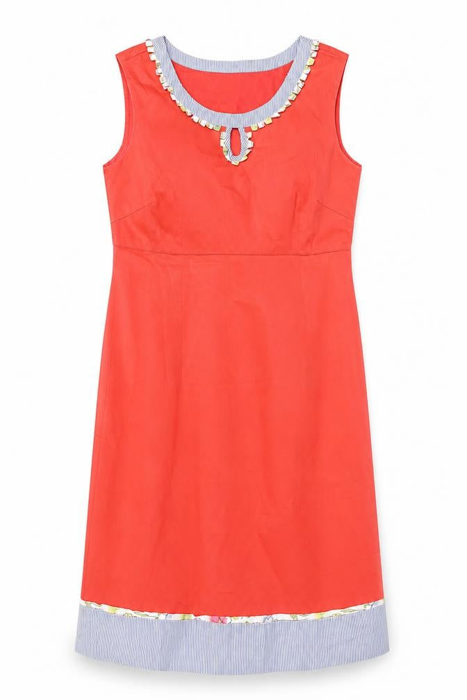 Alice Collins Womens Orange Cotton A-Line Size 12 Round Neck Zip