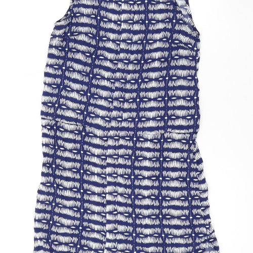 Warehouse Womens Blue Geometric Viscose A-Line Size 10 Round Neck Button