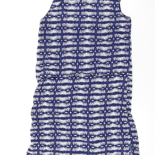 Warehouse Womens Blue Geometric Viscose A-Line Size 10 Round Neck Button