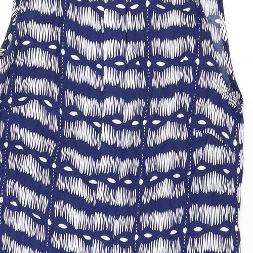 Warehouse Womens Blue Geometric Viscose A-Line Size 10 Round Neck Button
