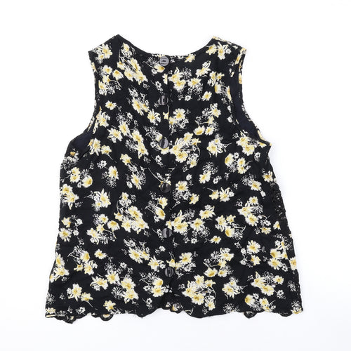 River Island Womens Black Floral Cotton Basic Tank Size 10 Round Neck