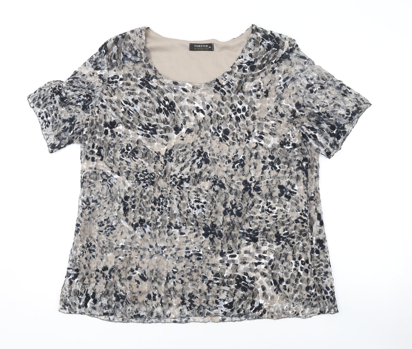 Michael Gold Womens Brown Polyester Basic T-Shirt Size XL Scoop Neck